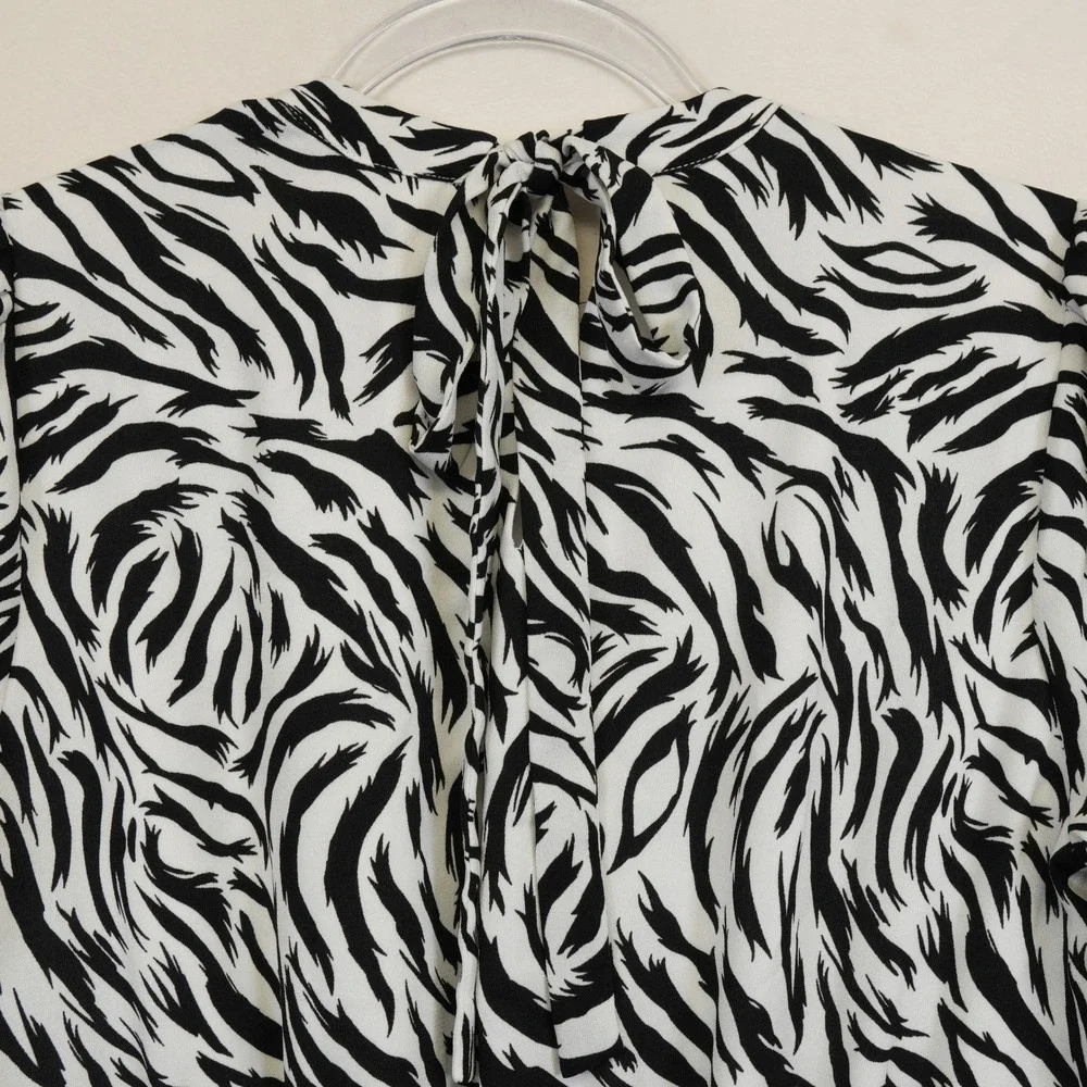 Halogen Dress Womens S Black White Animal Print Boho Chic‎ Midi Modern Workwear